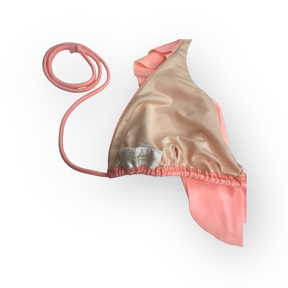 Shoshanna ☀︎︎ Flutter Halter Bikini Set with String Side Tie Detail ☀︎︎ Coral XL - Picture 9 of 16